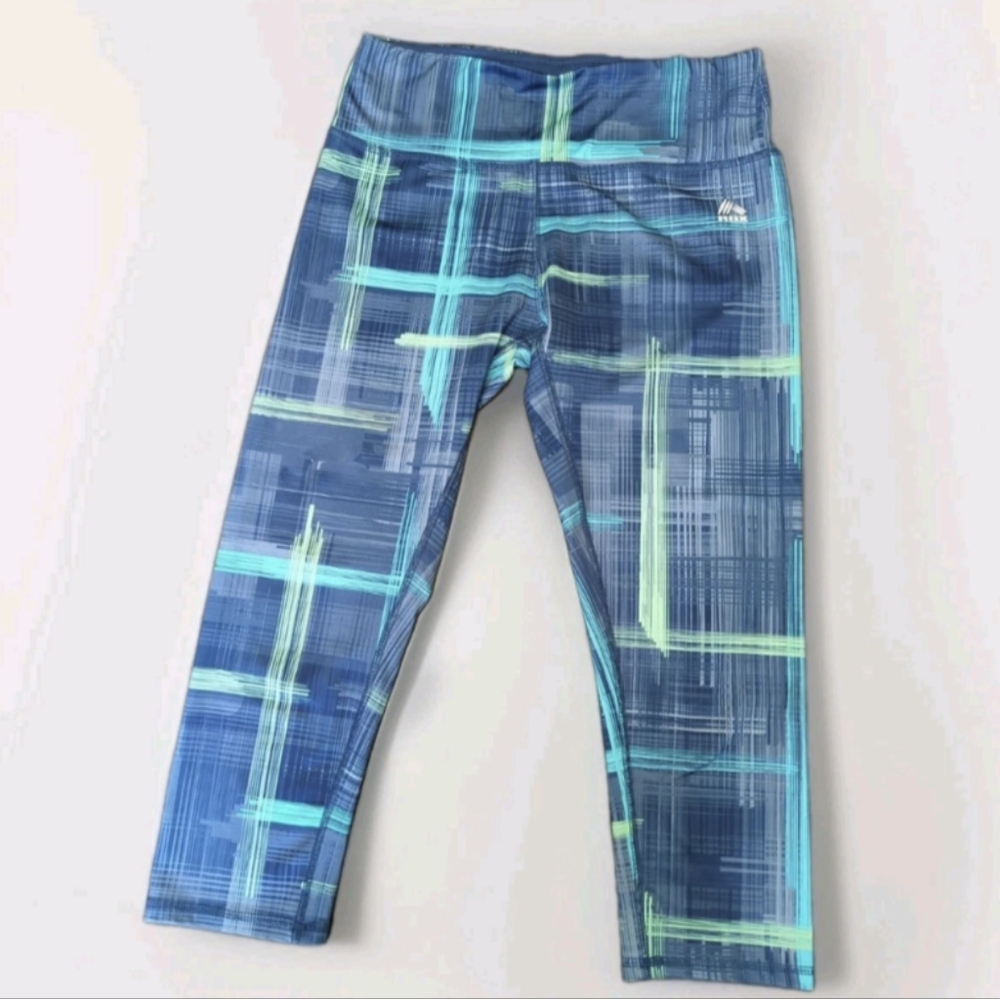 RBX Cropped Active Leggings M Thick Waistband Blue Green Gray Casual